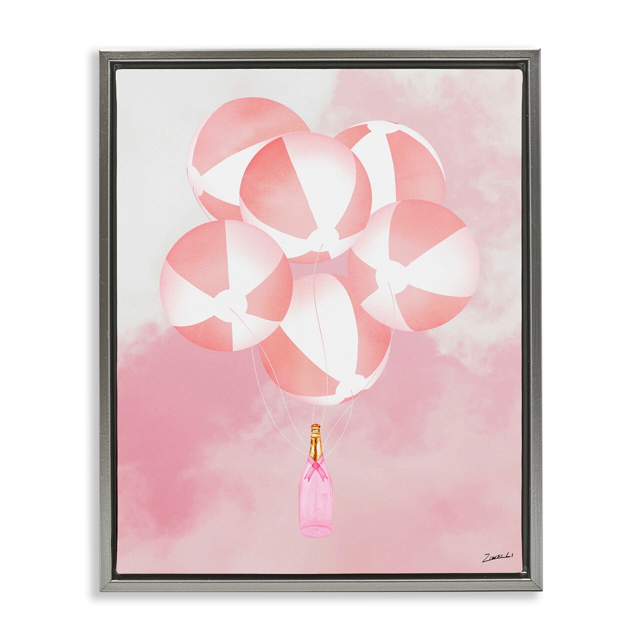 Stupell Industries Beach Ball Balloons & Champagne Framed Floater Canvas Wall Art Design by Ziwei Li